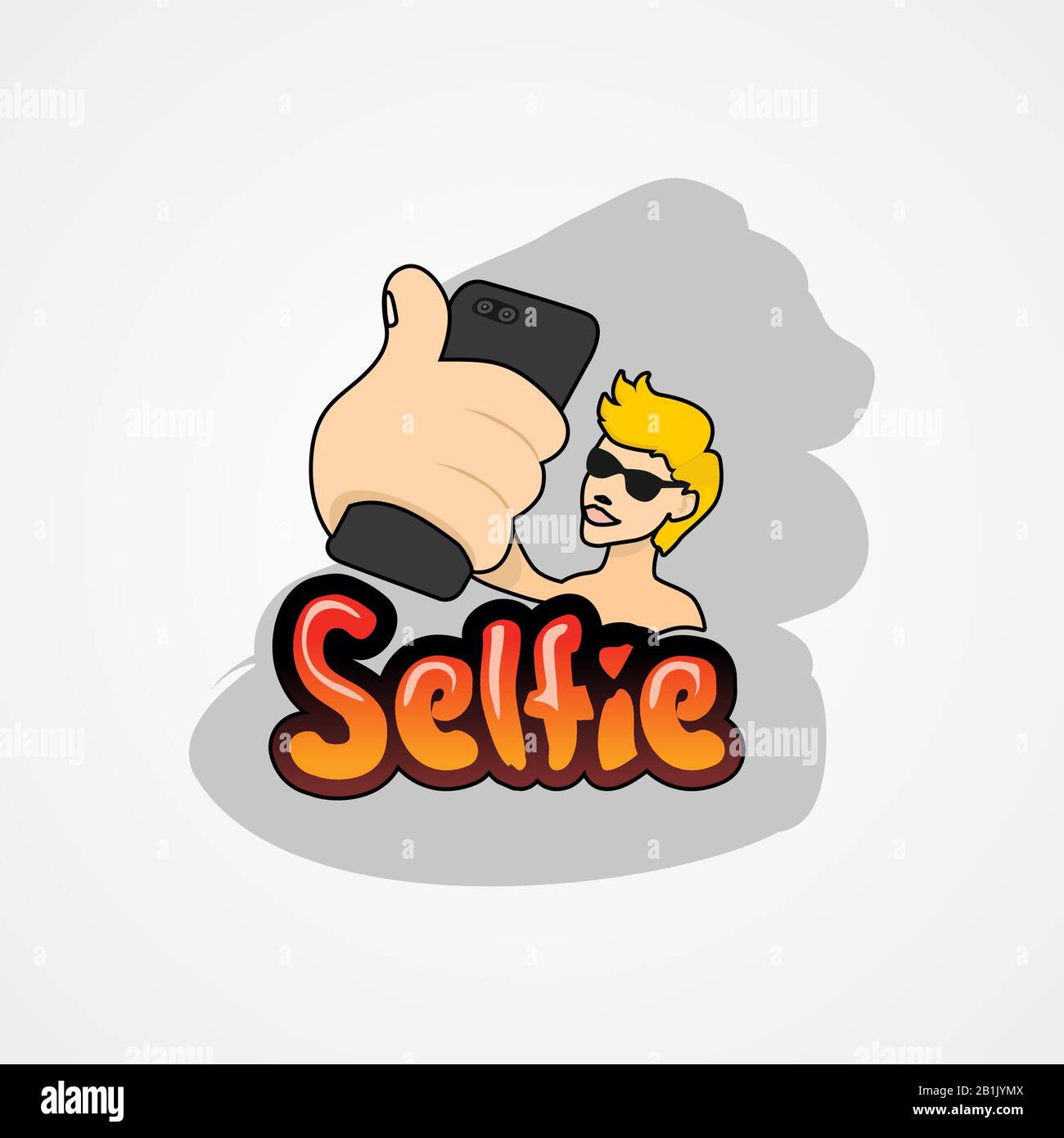 Young man taking selfie with smartphone simple flat style vector illustration. Stock Vector