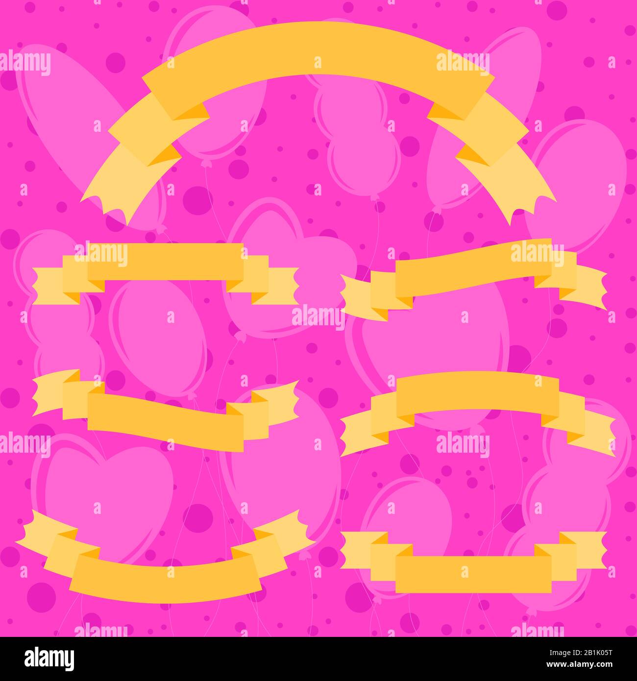 Set of isolated flat colored ribbon banners. On a pink background with ...