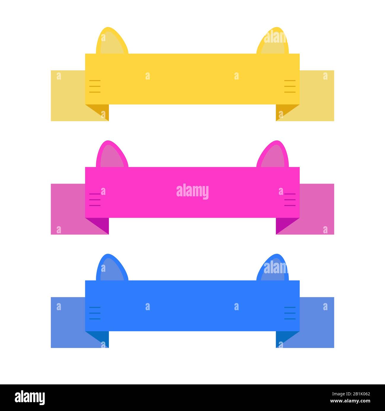 Set of isolated flat colored ribbons banners with ears. On a white ...