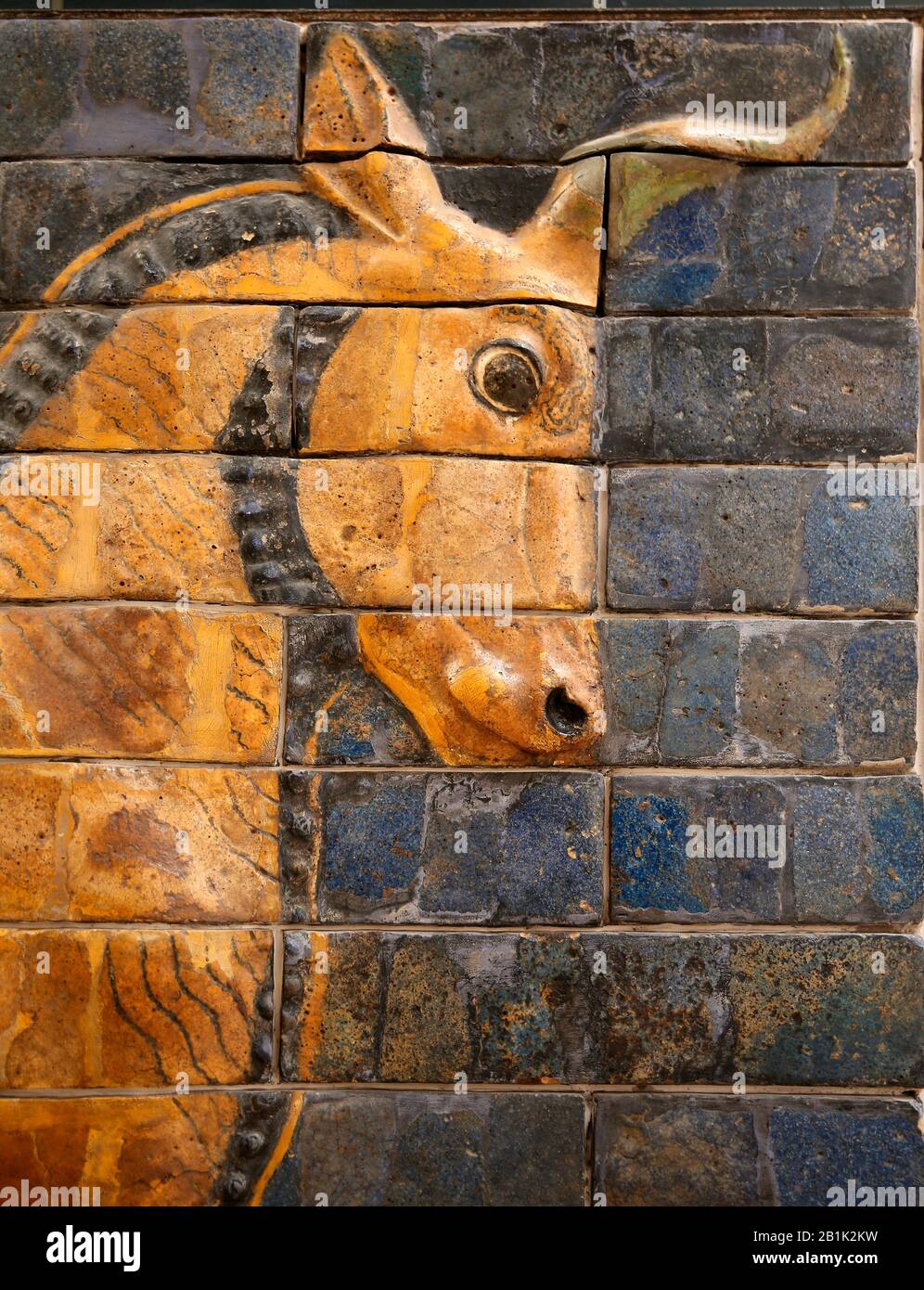 Auroch (bull). Ishtar gate. Babylon. Neo-Babylon. 604-562 BC. Glazed Brick. Iraq. Istanbul Archaeoligical Museum. Turkey. Stock Photo