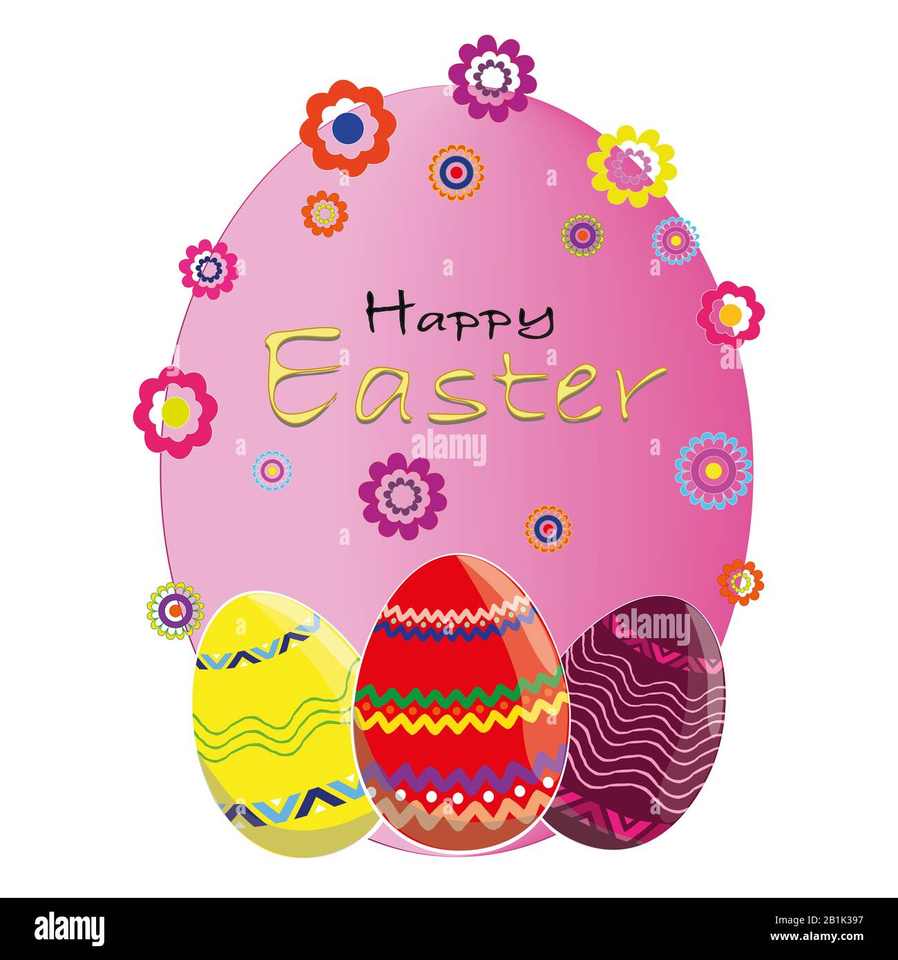 Easter egg. Painted eggs. Happy Easter text. Isolated white Illustration Stock Photo