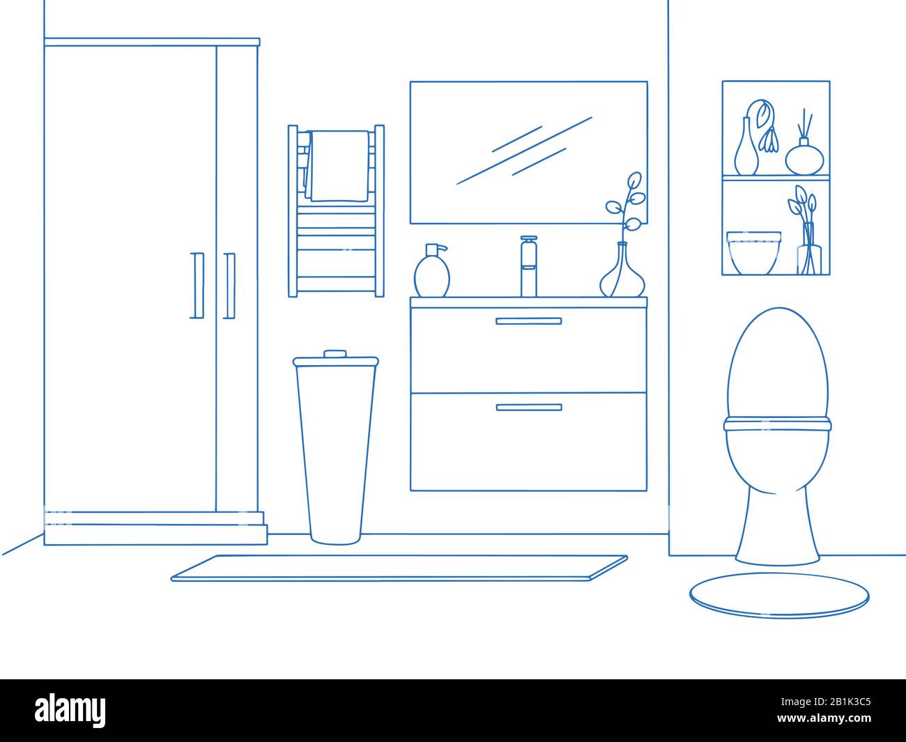 Hand drawn bathroom interior. Sketch bathtubs and other bathroom items. Vector illustration in sketch style. Stock Vector