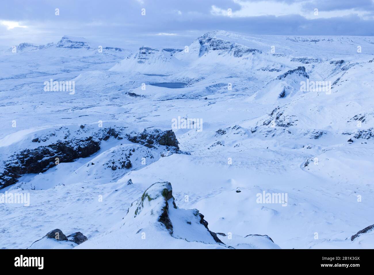 Snowy landscape of Trotternish, Isle of Skye Stock Photo