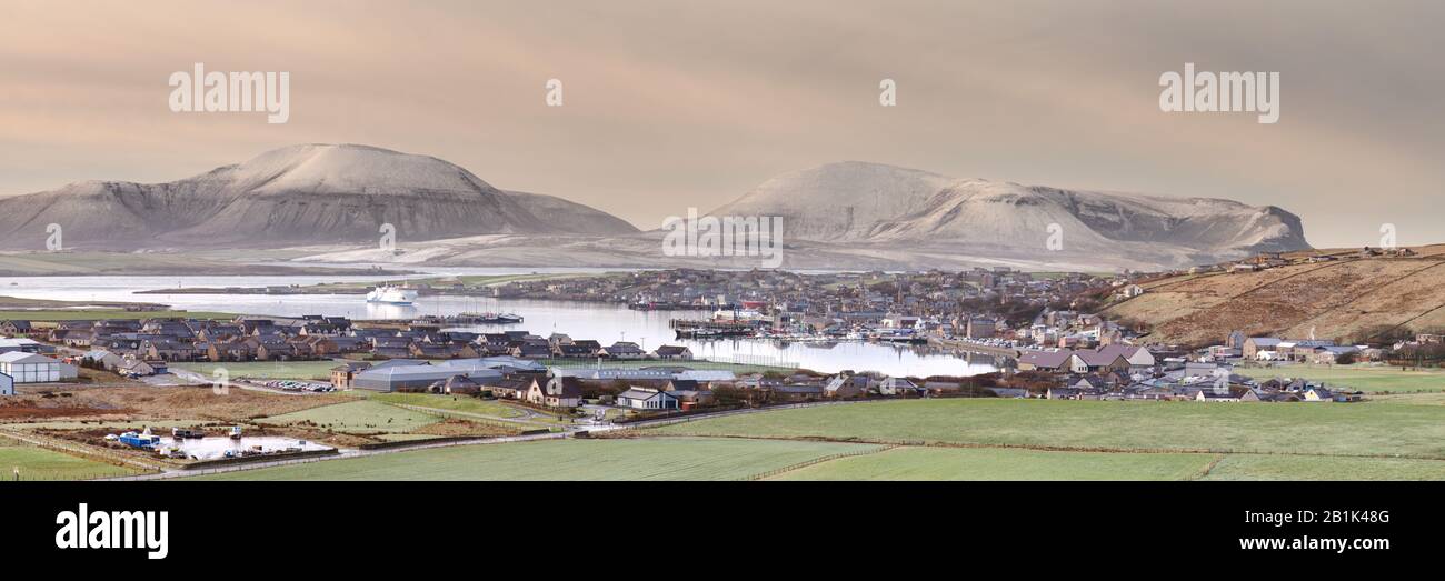 Stromness with Isle of Hoy beyond, Orkney Isles Stock Photo