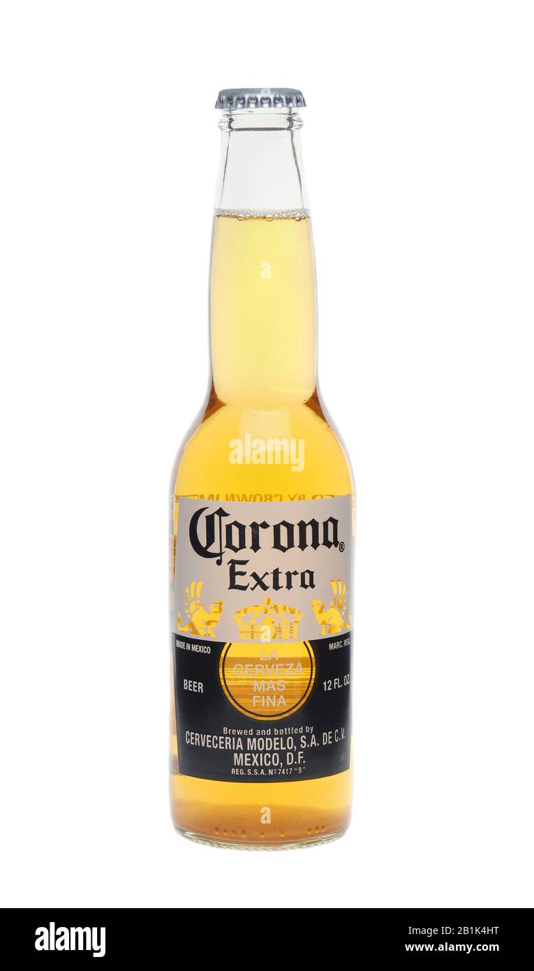IRVINE, CA - January 11, 2013: Photo of a 12 ounce bottle of Corona Extra Beer. Corona, produced by Grupo Modelo with Anheuser Busch InBev, is the mos Stock Photo