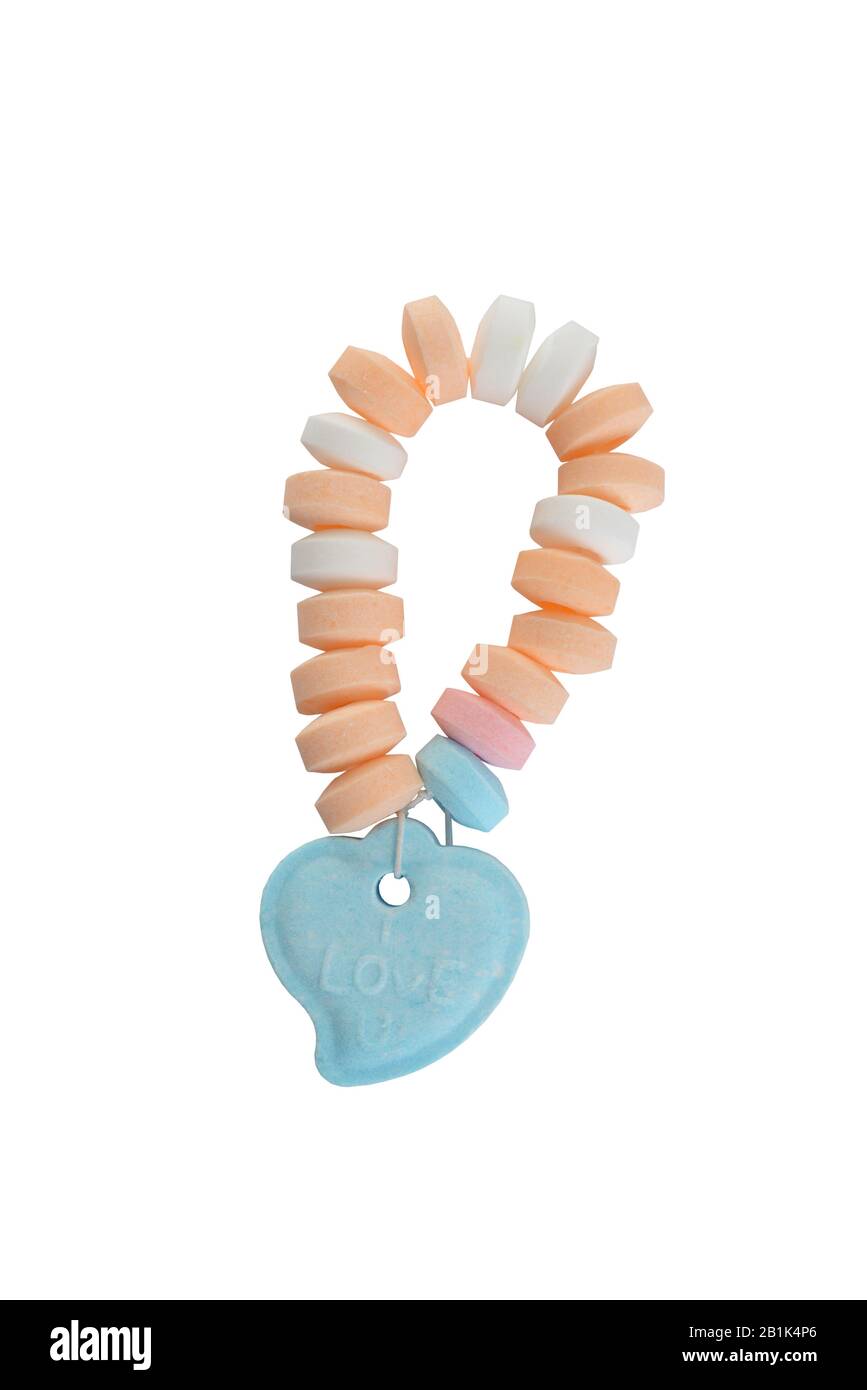 Isolated candy bracelet with blue heart Stock Photo