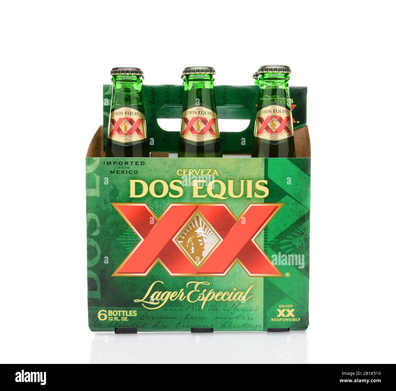 IRVINE, CA - MAY 25, 2014: A 6 pack of Dos Equis Lager Especial. Founded in 1890 from the Cuauhtemoc-Moctezuma Brewery in Monterrey, Mexico a subsidar Stock Photo