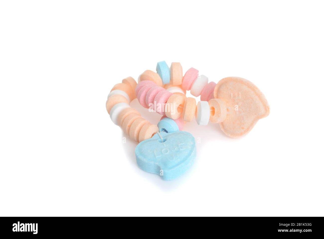 Two candy bracelets with hearts Stock Photo
