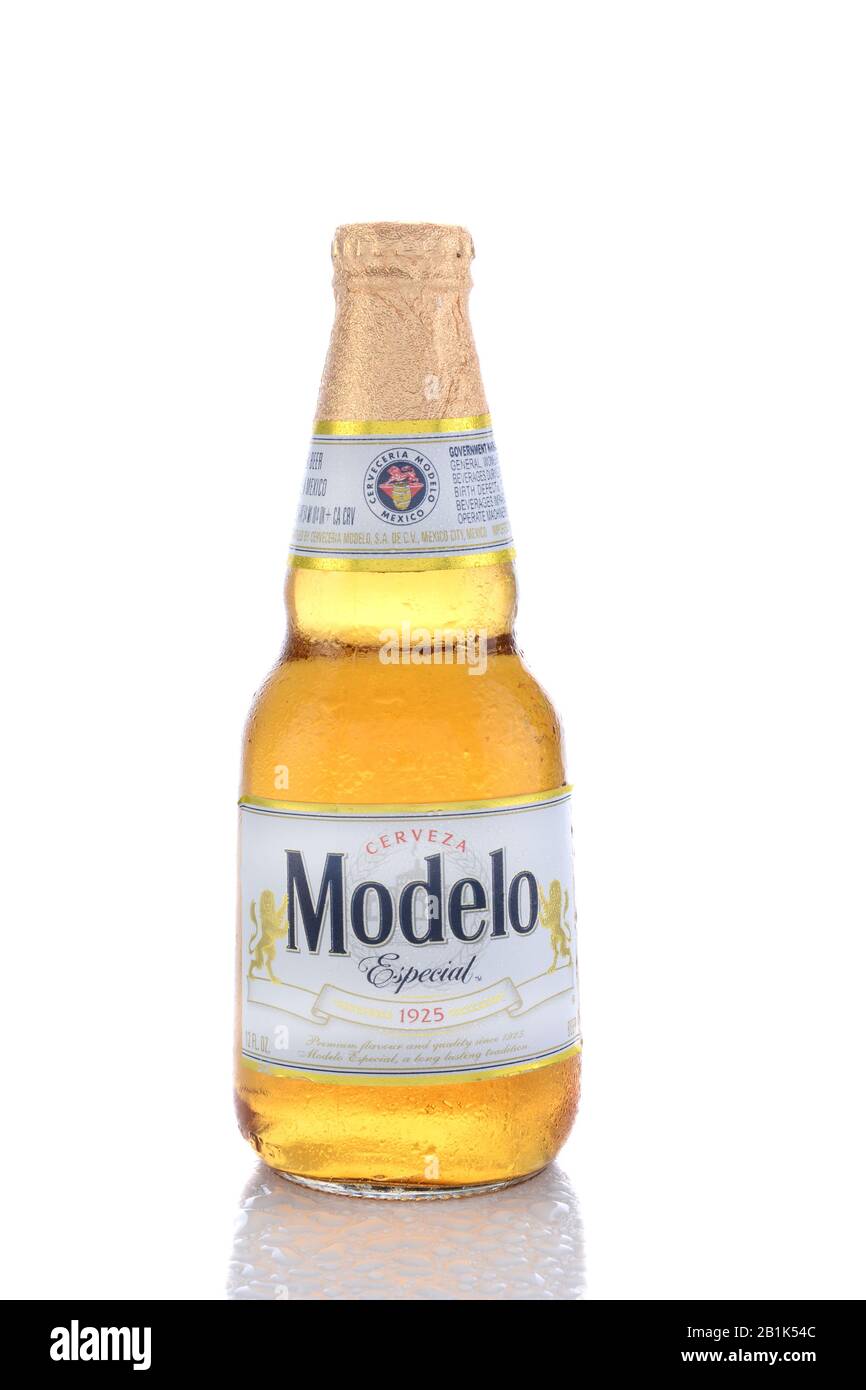 IRVINE, CA - JUNE 14, 2015: A single bottle of Modelo Especial. First brewed in 1925 it is the #2 imported beer in the United States, selling over 22 Stock Photo