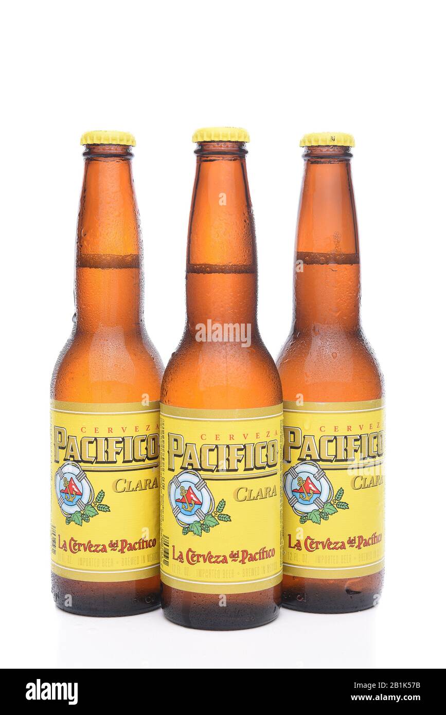 IRVINE, CALIFORNIA - JANUARY 22, 2017: 3 Bottles of Cerveza Pacifico Clara, better known as Pacifico, is a Mexican pilsner-style beer, brewed in in th Stock Photo