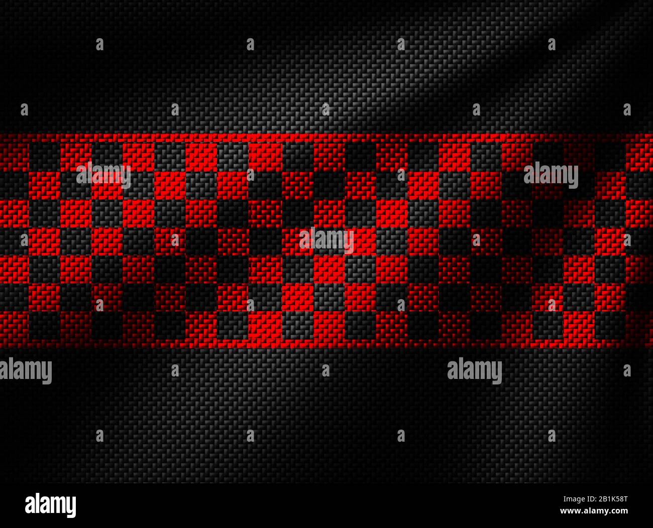 red and black carbon fiber background. checkered pattern. 3d illustration material design. sport racing style. Stock Photo