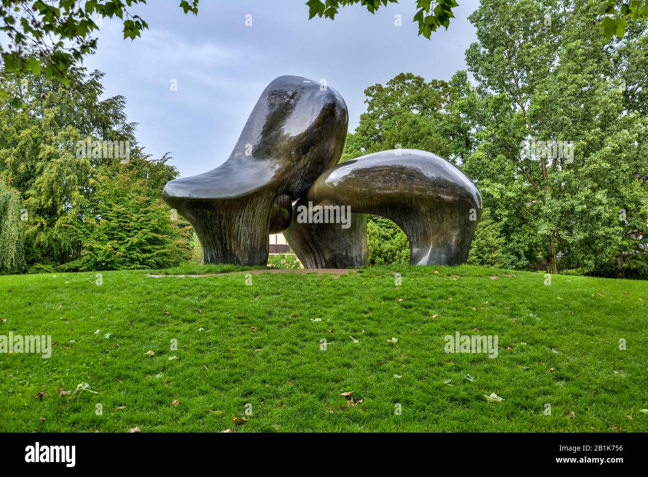 Zurich, Switzerland – June 25, 2016. Sheep Piece sculpture by Henry Moore, dating from 1971-72, in Zurich. The sculpture is placed at Seepromenade in Stock Photo