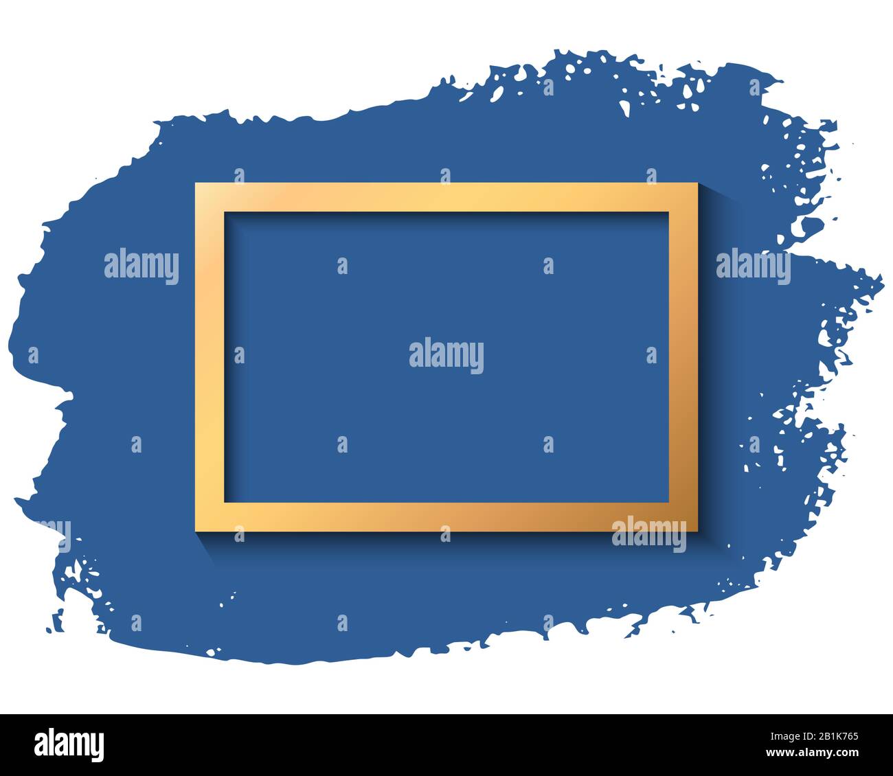 Gold frame and blue ink brush stroke on the white background. Vector ...