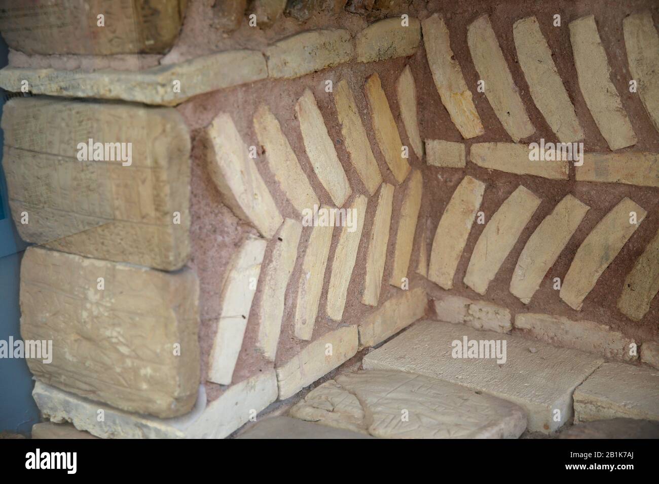 Cuneiform bricks in wall. South Mesopotamia. Early Dynasties Period Girsu (Telloh). Iraq. Istanbul Archaeological Museum. Istanbul. Turkey. Stock Photo