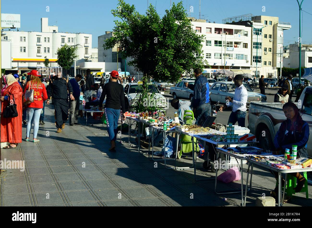 Meknes, Morocco - November 18th 2014: Unidentified people on street maket only for sub-Saharan Africans, Stock Photo