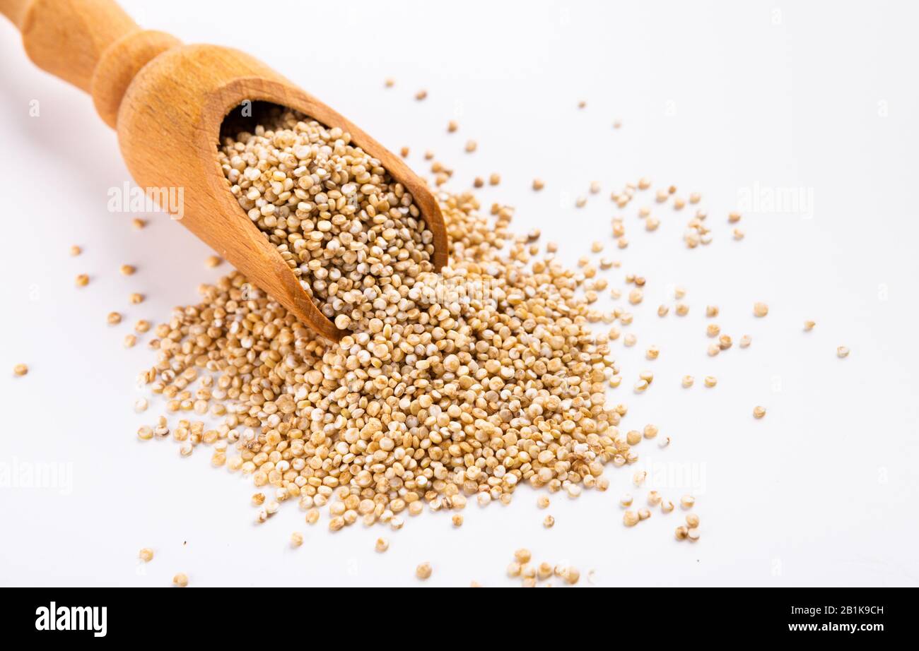 Organic protein sources. Heap of White quinoa Stock Photo Alamy