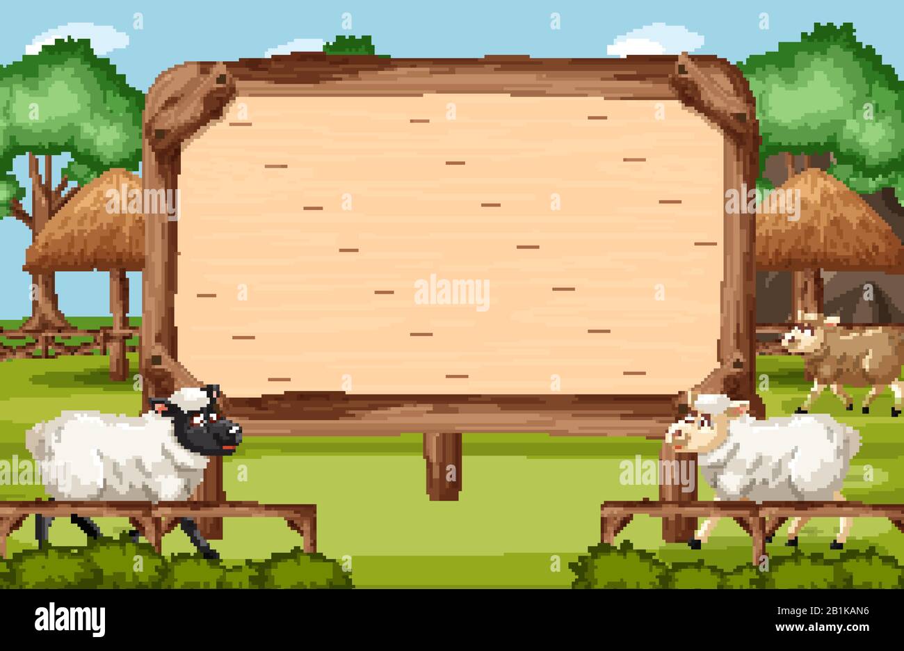 Wooden sign template with sheeps in the park illustration Stock Vector ...