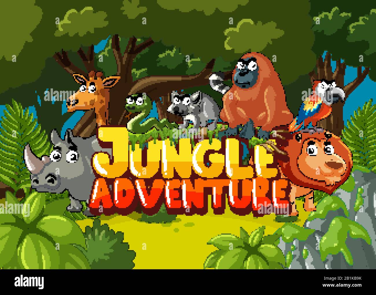 Forest scene with word jungle adventure and wild animals in background illustration Stock Vector Image & Art - Alamy Forest scene with word jungle adventure and wild animals in background illustration Stock Vector Image & Art - Alamy
