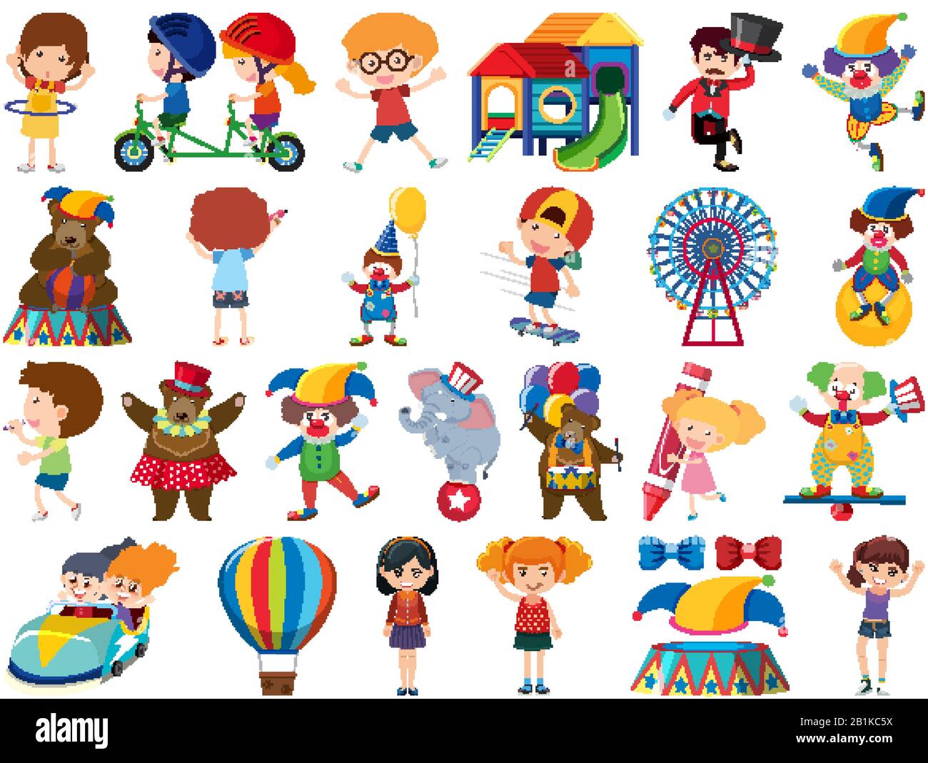 Large set of isolated objects of kids and circus illustration Stock ...
