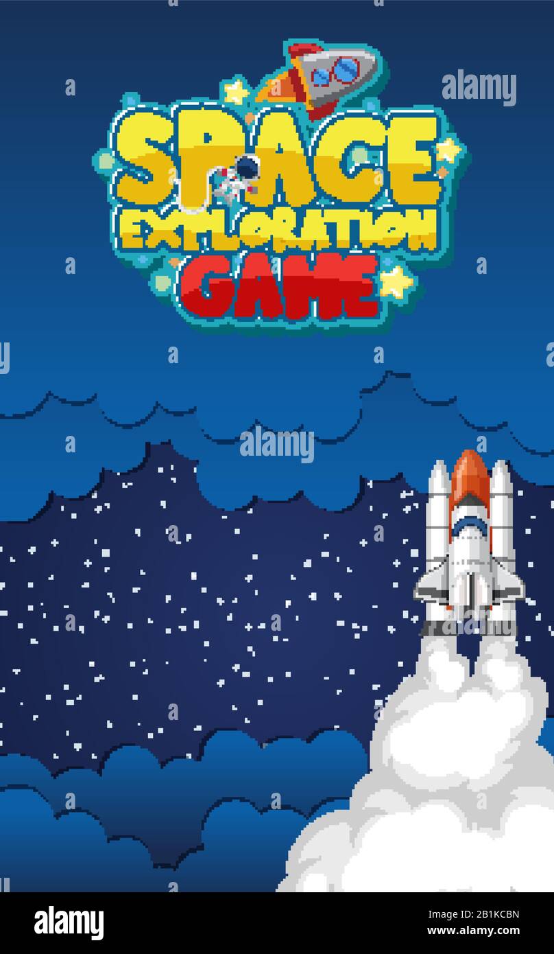 Poster design with spaceship flying in the dark space background ...