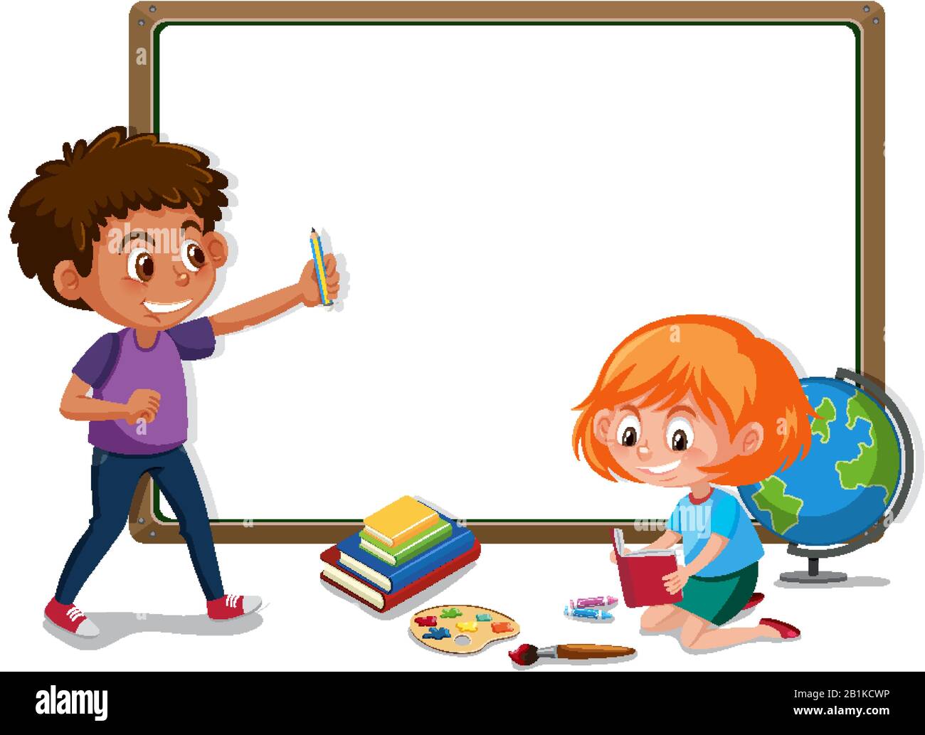 Banner template with boy and girl in the classroom illustration Throughout Classroom Banner Template