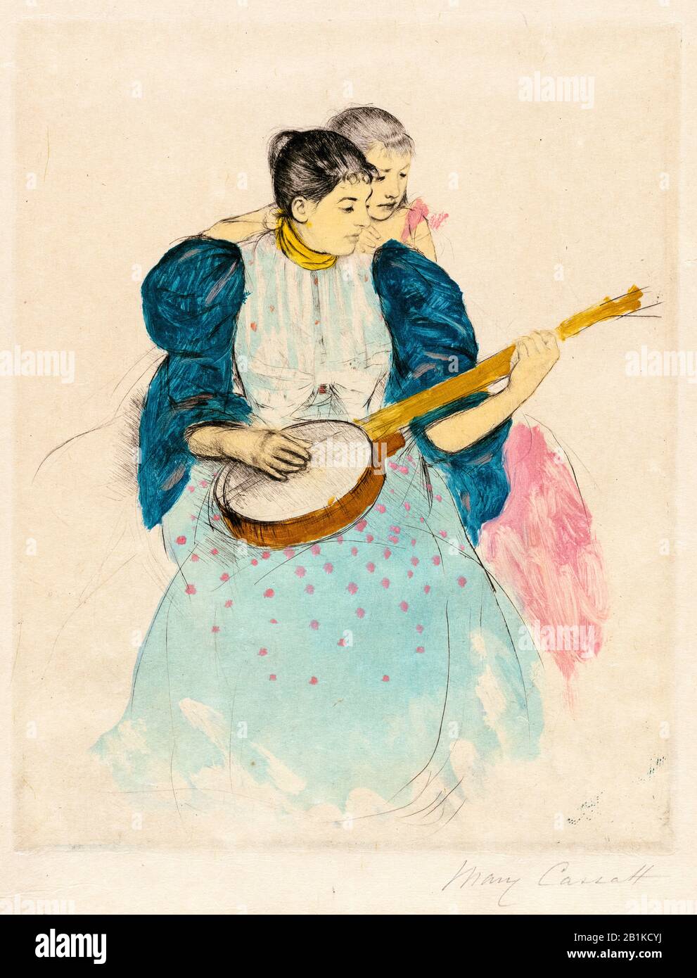 Mary Cassatt, The Banjo Lesson, colour drypoint print, circa 1893 Stock Photo
