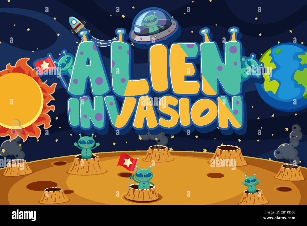 Poster design with aliens in the space background illustration Stock Vector  Image & Art - Alamy