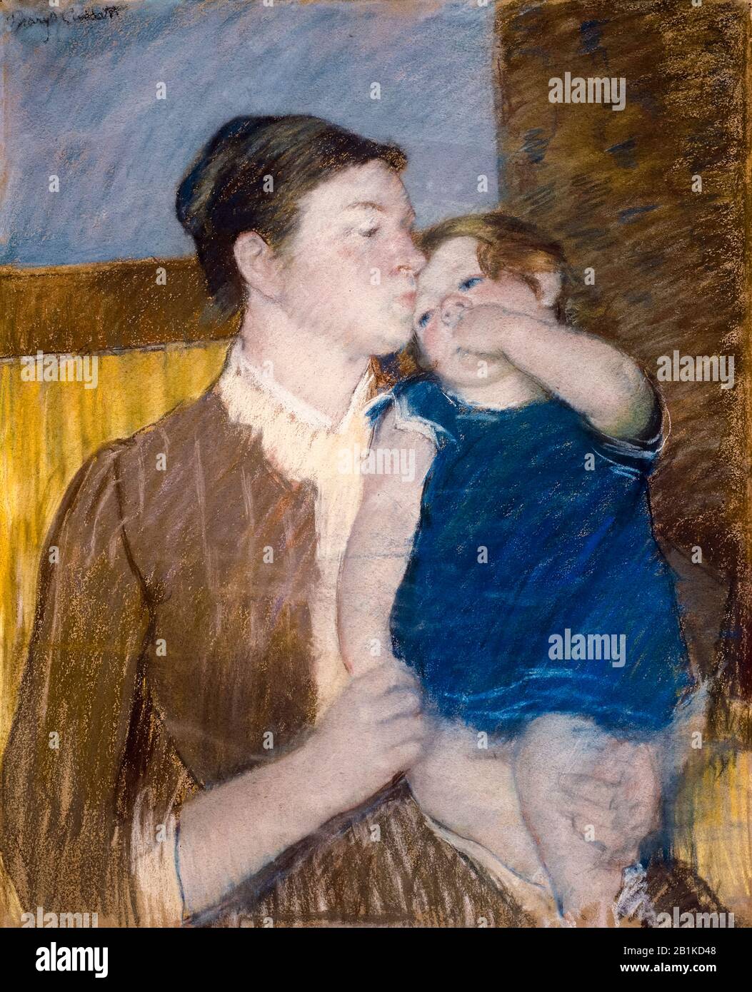 Mary Cassatt, Mother’s Goodnight Kiss, pastel drawing, 1888 Stock Photo