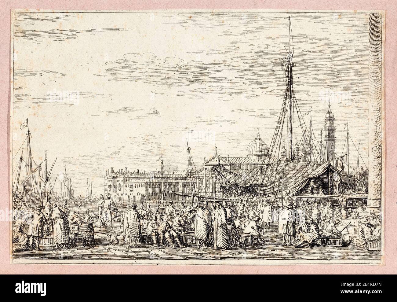 Canaletto, The market on the Molo in Venice, etching, 1735-1746 Stock Photo