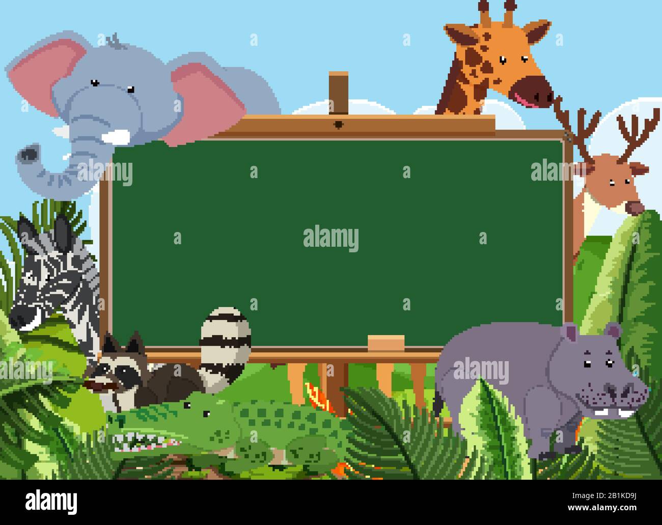 Blackboard template design with wild animals in the park illustration ...