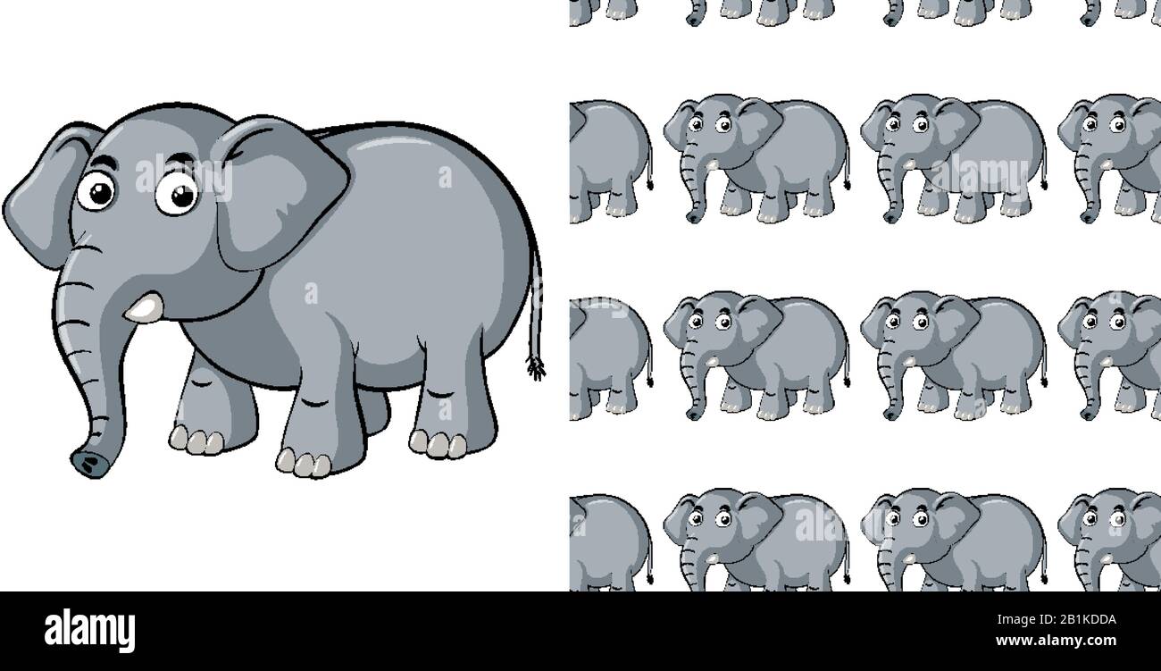 Seamless background design with gray elephant illustration Stock Vector ...