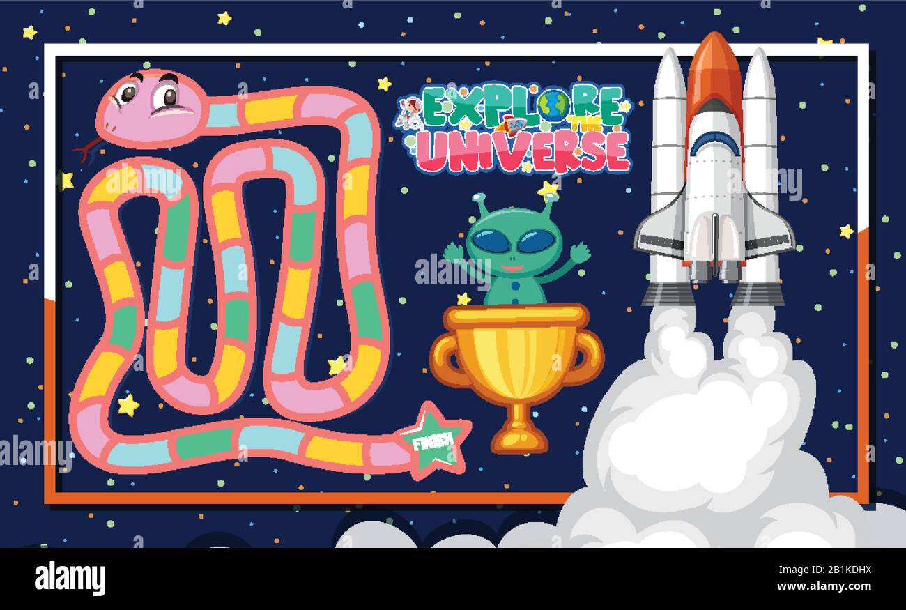 Game template with alien and spaceship in background illustration Stock ...