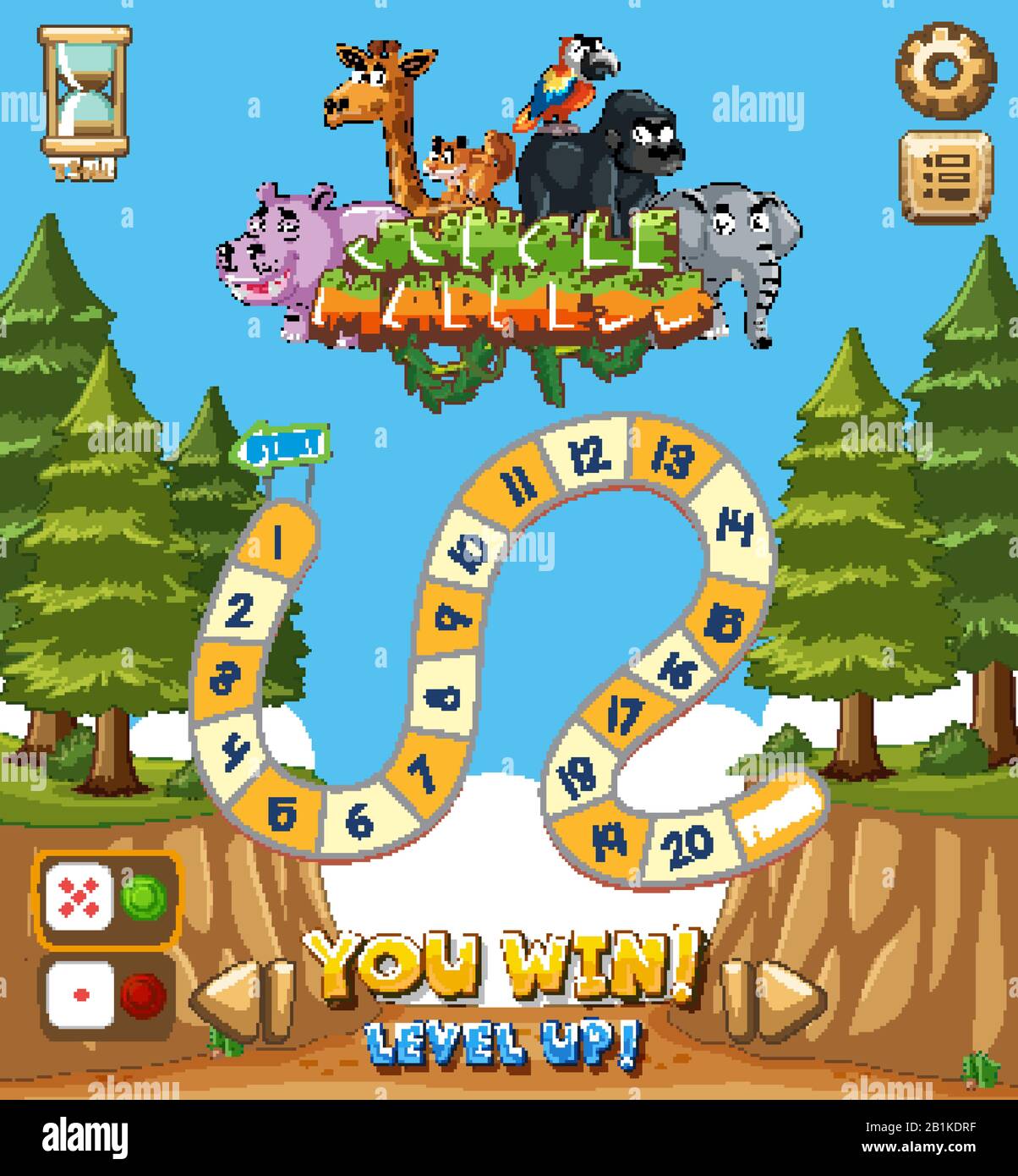 Background design for game with animals and trees in background