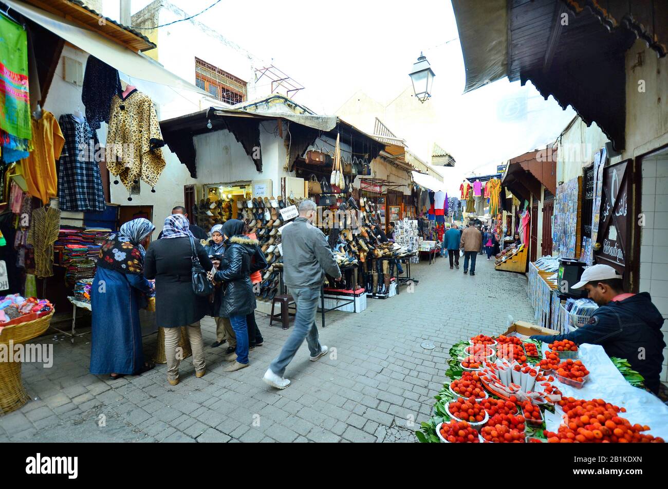 Fes, Morocco - November 20th 2014: Unidentified people in souk Fes el ...