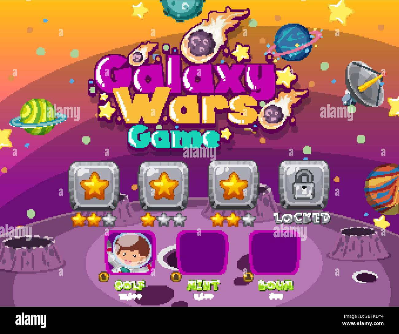 Screen template for computer game with planet surface illustration ...