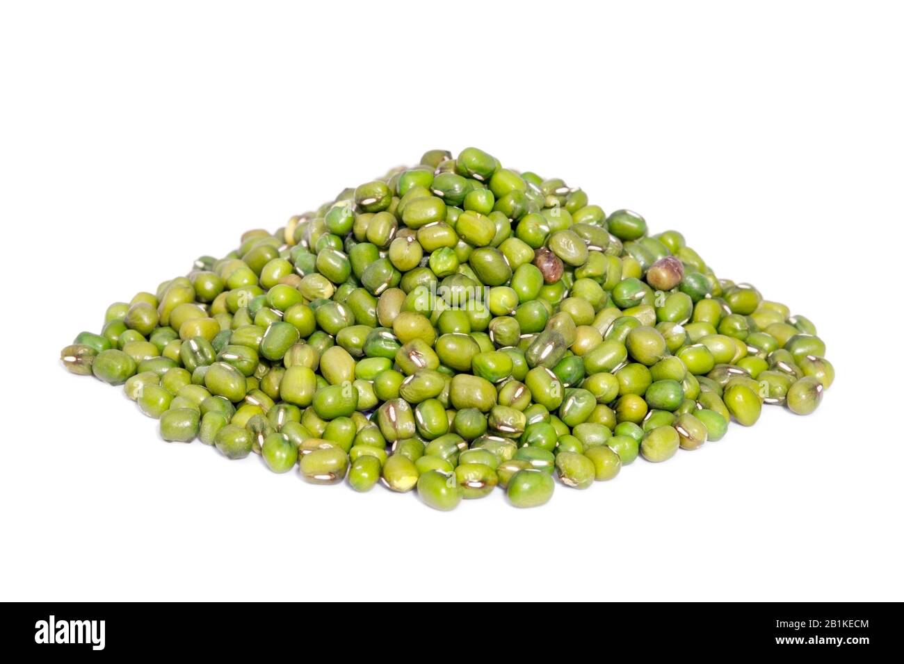 Pile Mung Bean isolated on white background. Also called Mungo or Mung Pea. A major player in Indian and Chinese dishes. Stock Photo