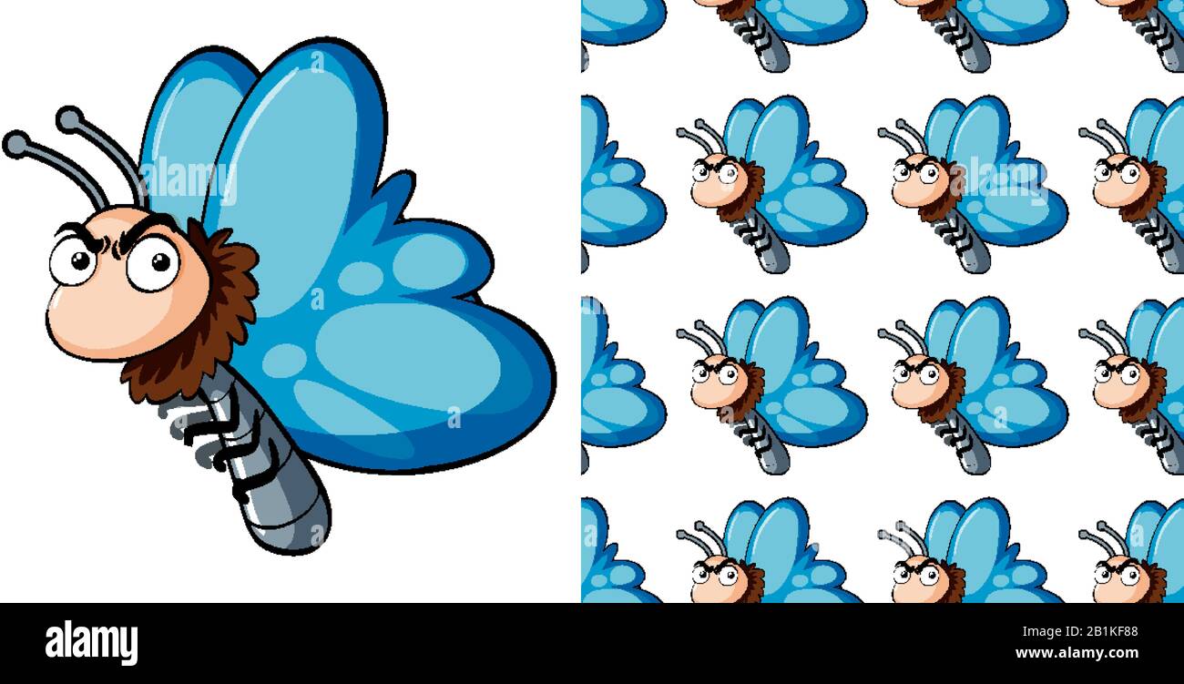 Seamless background design with blue butterfly illustration Stock ...