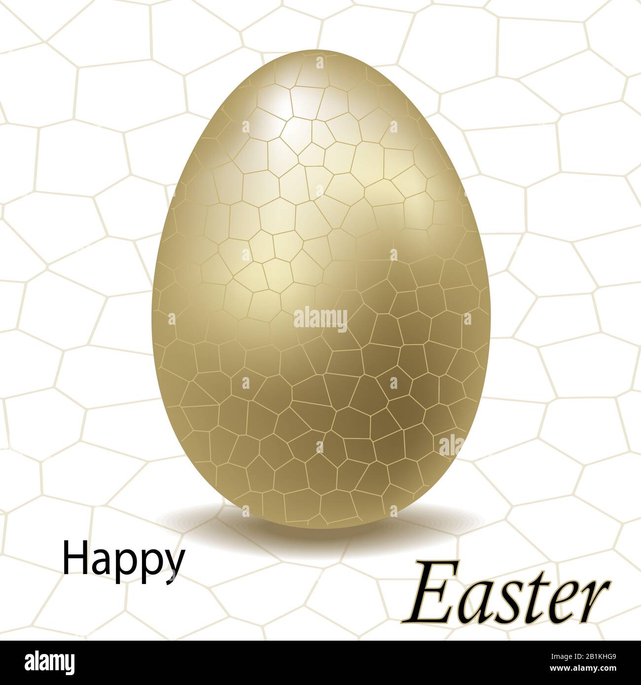 Golden Easter egg, happy Easter Text. Isolated Illustration Stock Photo