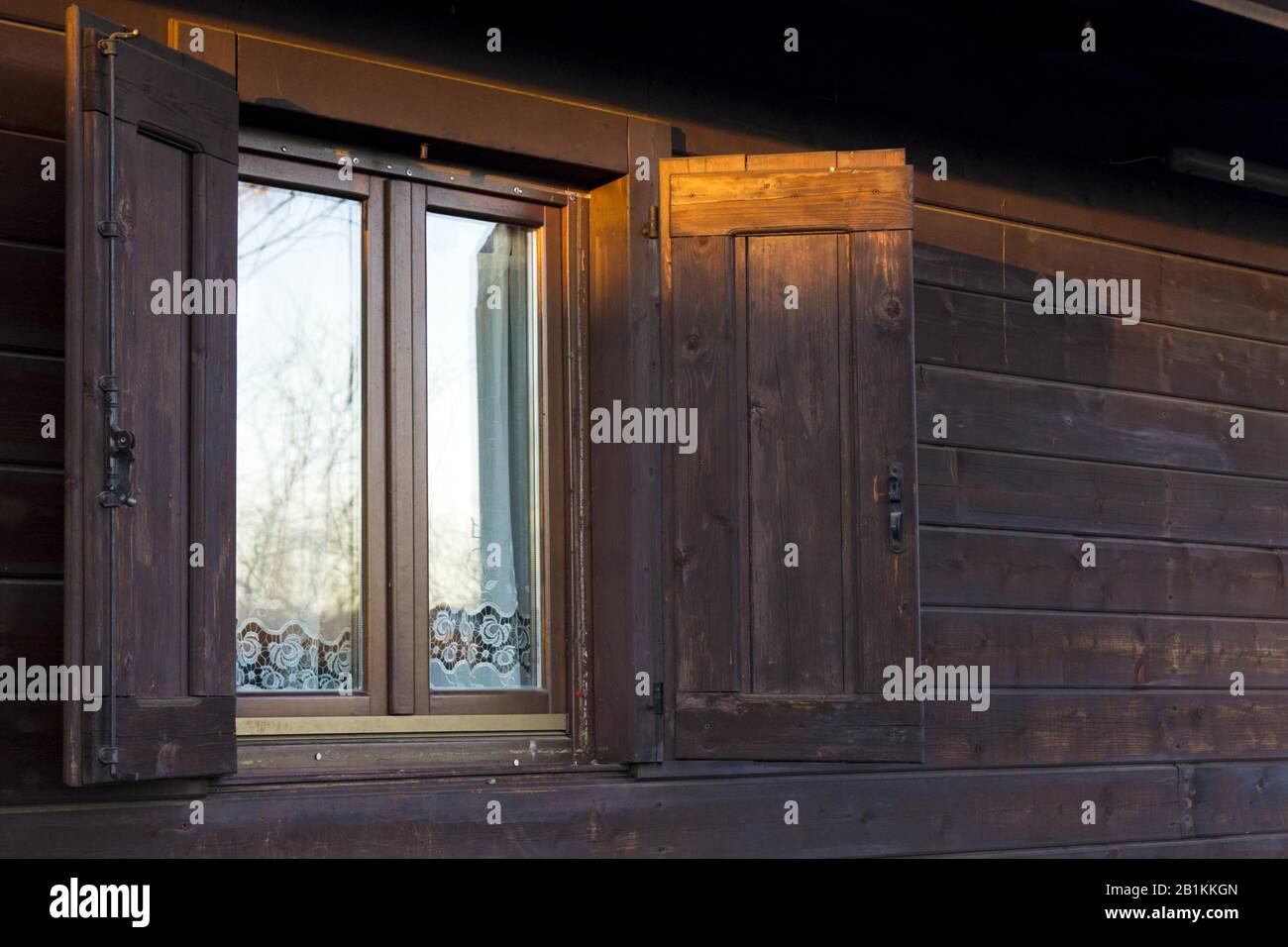 rustic window of a wooden hut Stock Photo