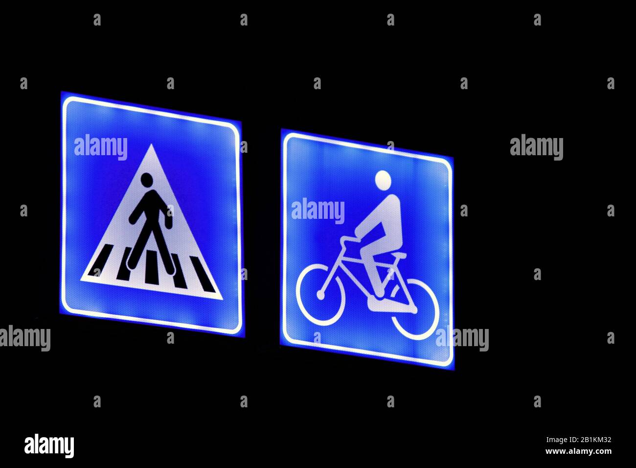 bright blue road signs Stock Photo
