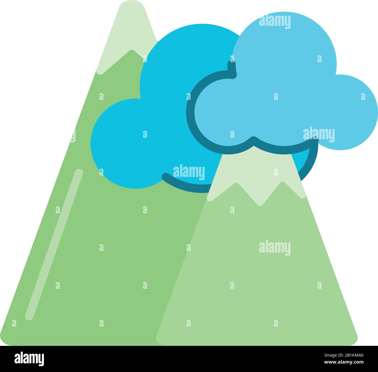 mountains and clouds over white background, flat style icon, vector ...