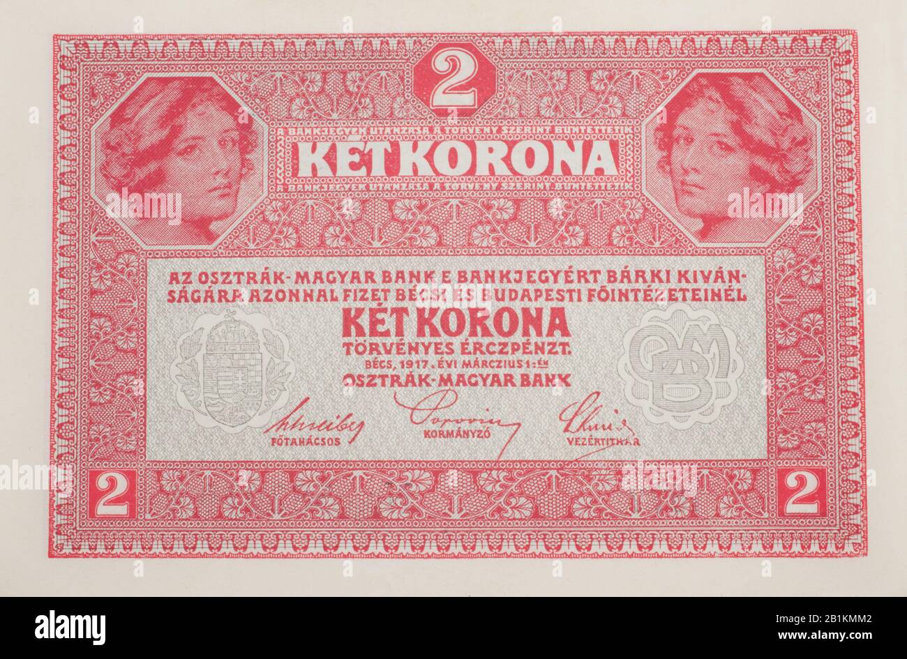 A 1917 Austrian Bank Note, 2 Kronen Stock Photo