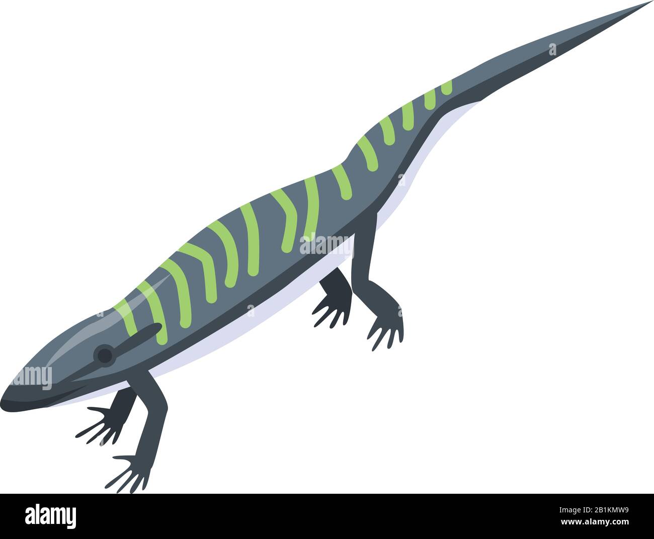 Black striped lizard icon, isometric style Stock Vector