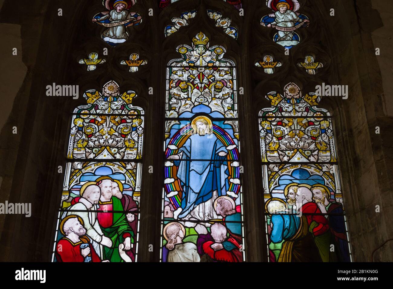 Stained glass window in the church of St Mary Magdalene, in the grounds of Castle Ashby House, Northamptonshire, UK Stock Photo