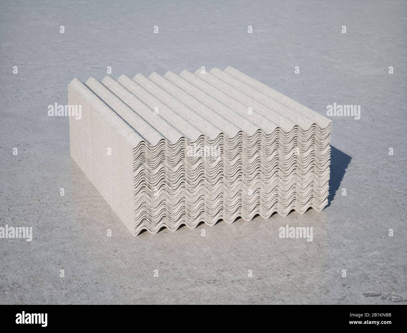 Corrugated sheets asbestos cement roofing panels, stacked. 3d rendering illustration Stock Photo