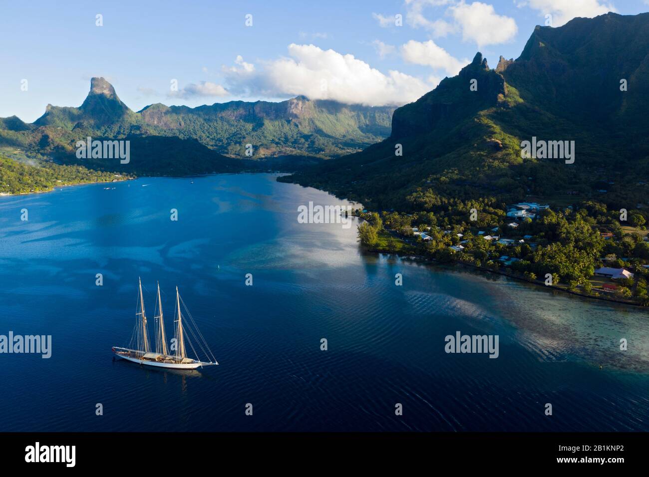 Sailing Boat in Cook's Bay, Moorea, French Polynesia Stock Photo
