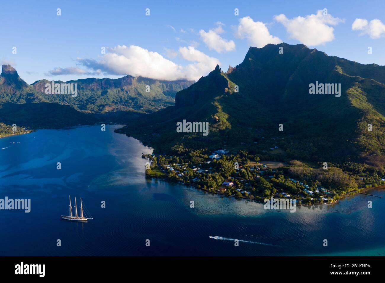 Sailing Boat in Cook's Bay, Moorea, French Polynesia Stock Photo