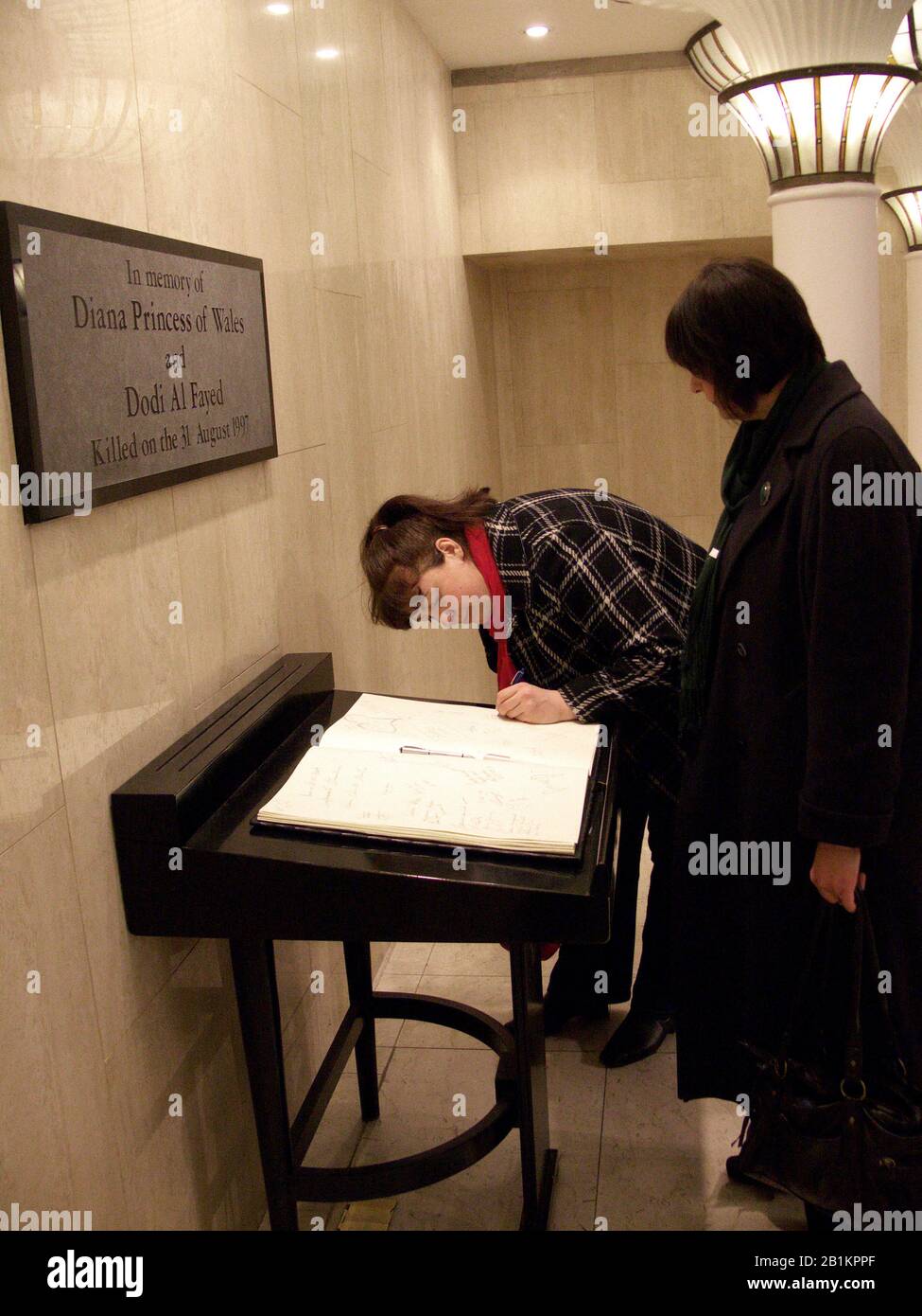 Book of remembrance for Dodi Fayed and Princess Diana in Harrods department store, London, England. Stock Photo