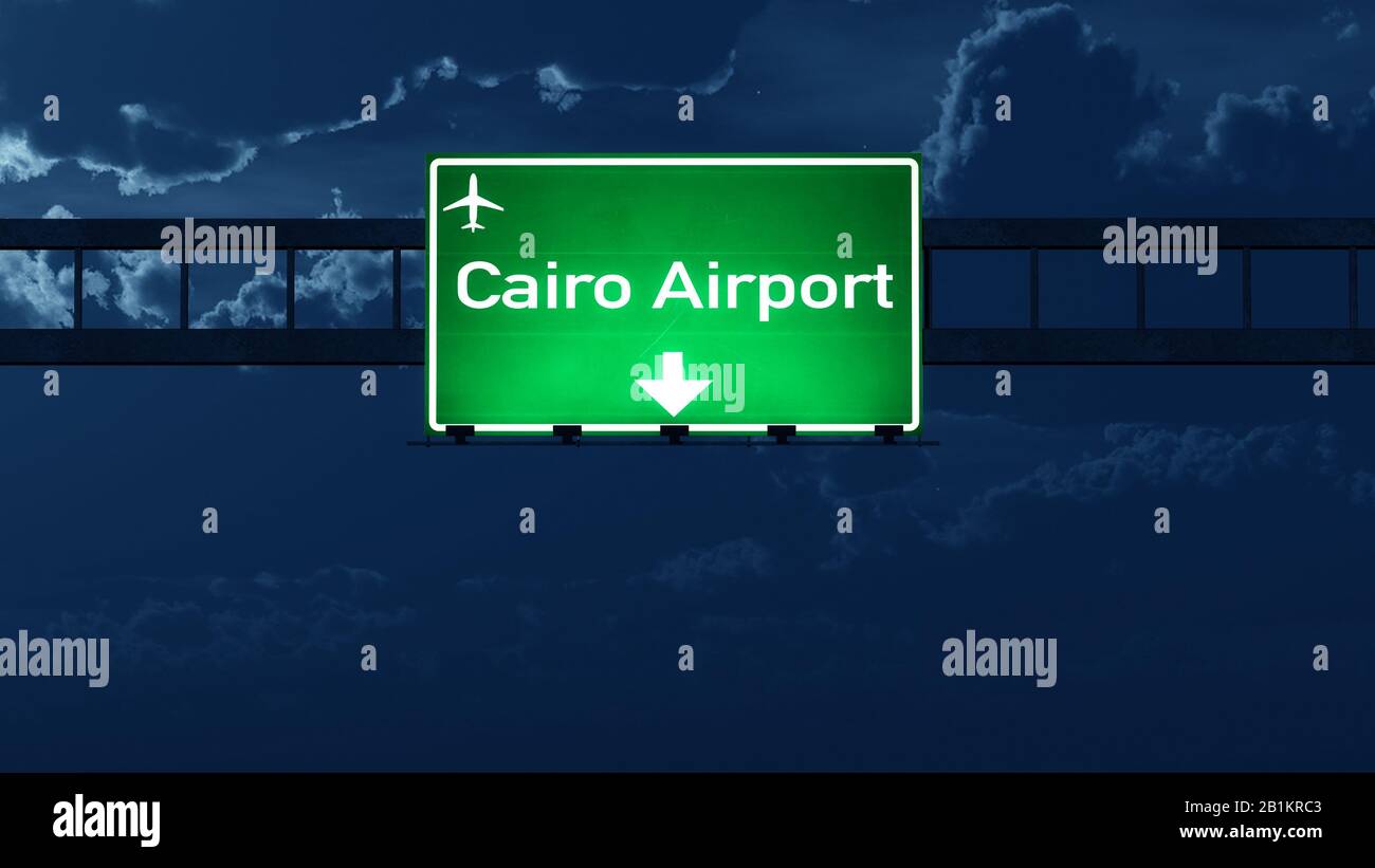 Cairo Egypt Airport Highway Road Sign 3D Illustration at Night Stock ...