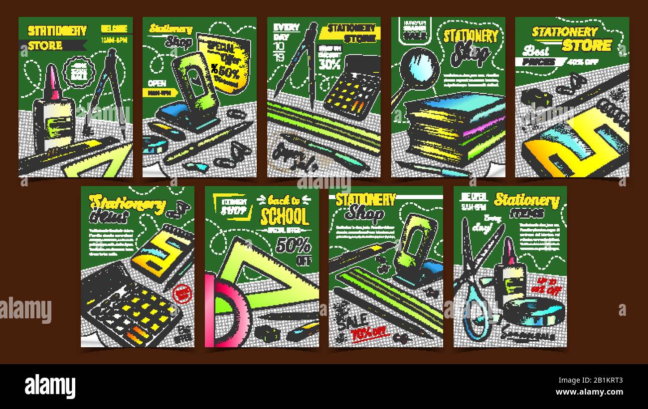 Stationery Shop Advertising Posters Set Vector Stock Vector Image & Art Alamy